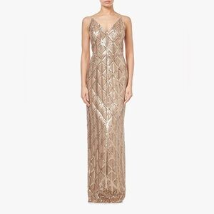 Adrianna Papell Gold Sequin Maxi Dress, Size 4